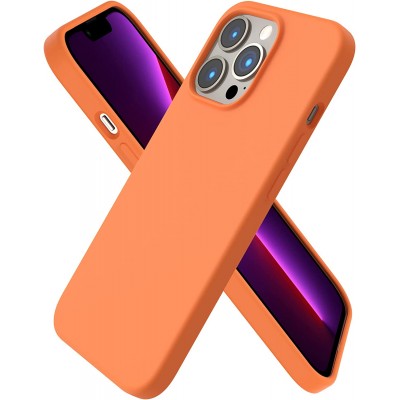Husa iPhone 13 Pro, SIlicon Catifelat cu interior Microfibra, Orange